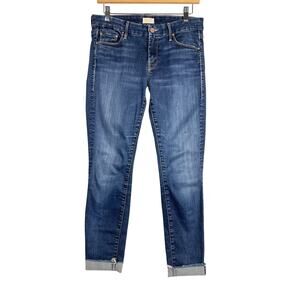 Mother The Looker Ankle Fray Women's Blue Distressed Denim Jeans Size 28
